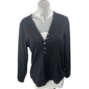 NEW Banana Republic Women's Black Long Sleeve Henley T Shirt Tee Top Size XL